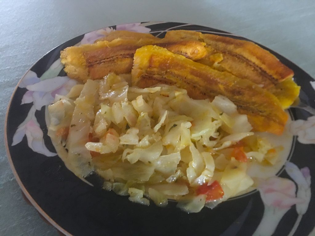 Green Fried Plantains With Steam Cabbage