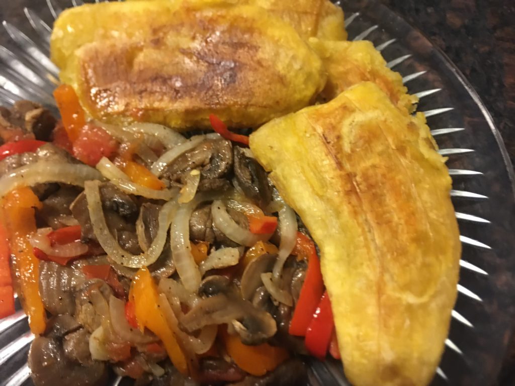 Green Fried Plantains With Seasoned Mushroom