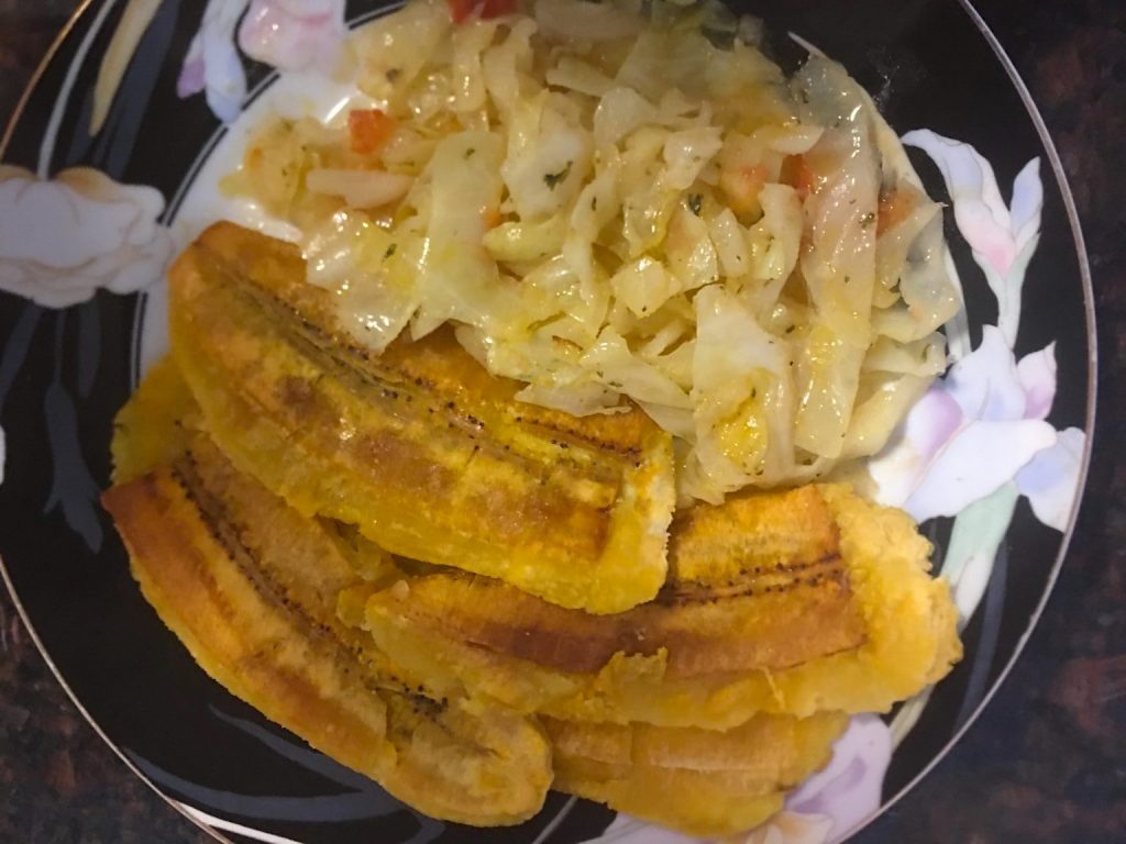 Vegan Steam Cabbage And Green Fried Plantains