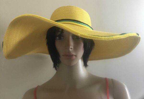 Jamaican Flag Colors Corder Border Flowers Trim Wide Rim Floppy Sun Hat