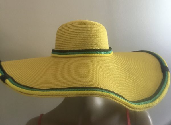 Jamaican Flag Colors Corder Border Flowers Trim Wide Rim Floppy Sun Hat