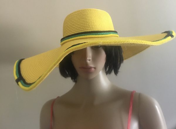 Jamaican Flag Colors Corder Border Flowers Trim Wide Rim Floppy Sun Hat