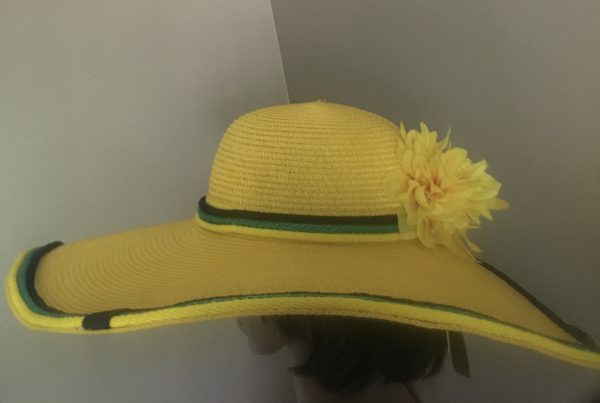 Jamaican Flag Colors Corder Border Flowers Trim Wide Rim Floppy Sun Hat