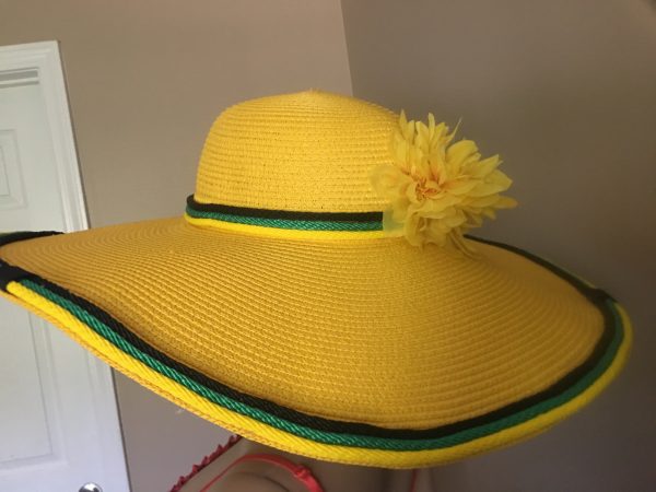 Jamaican Flag Colors Corder Border Flowers Trim Wide Rim Floppy Sun Hat