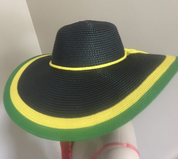 Jamaican Flag Colors Yellow and Green Border Wide Rim Floppy Sun Hat