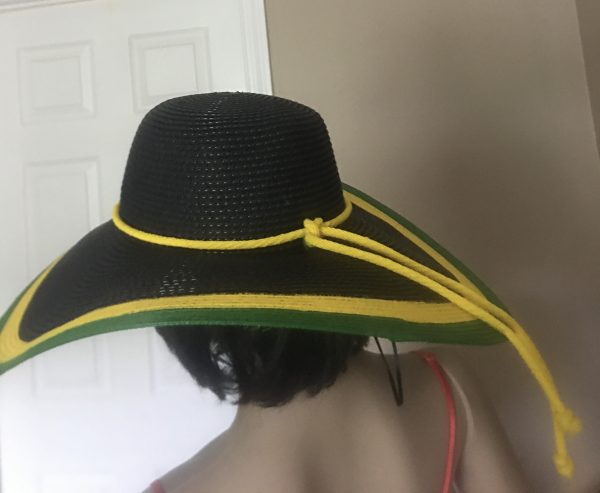 Jamaican Flag Colors Yellow and Green Border Wide Rim Floppy Sun Hat