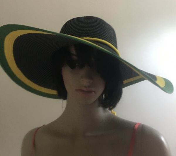 Jamaican Flag Colors Yellow and Green Border Wide Rim Floppy Sun Hat