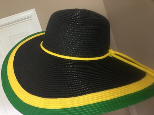 Jamaican Flag Colors Yellow and Green Border Wide Rim Floppy Sun Hat