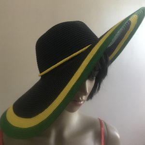 Jamaican Flag Colors Yellow and Green Border Wide Rim Floppy Sun Hat