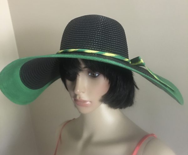 Jamaican Flag Colors Green Border Wide Rim Floppy Sun Hat