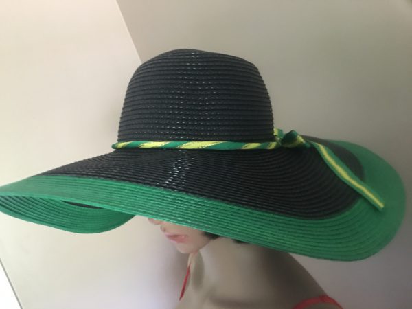 Jamaican Flag Colors Green Border Wide Rim Floppy Sun Hat