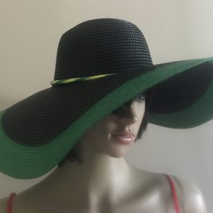 Jamaican Flag Colors Green Border Wide Rim Floppy Sun Hat