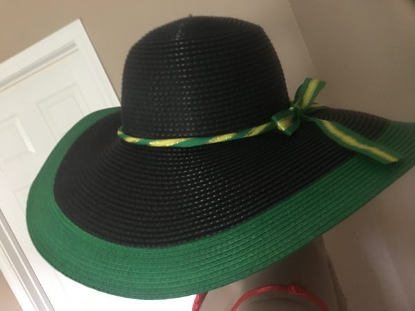 Jamaican Flag Colors Green Border Wide Rim Floppy Sun Hat