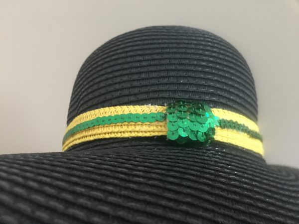 Jamaican Flag Colors Green Border Sequins Trim Wide Rim Floppy Sun Hat