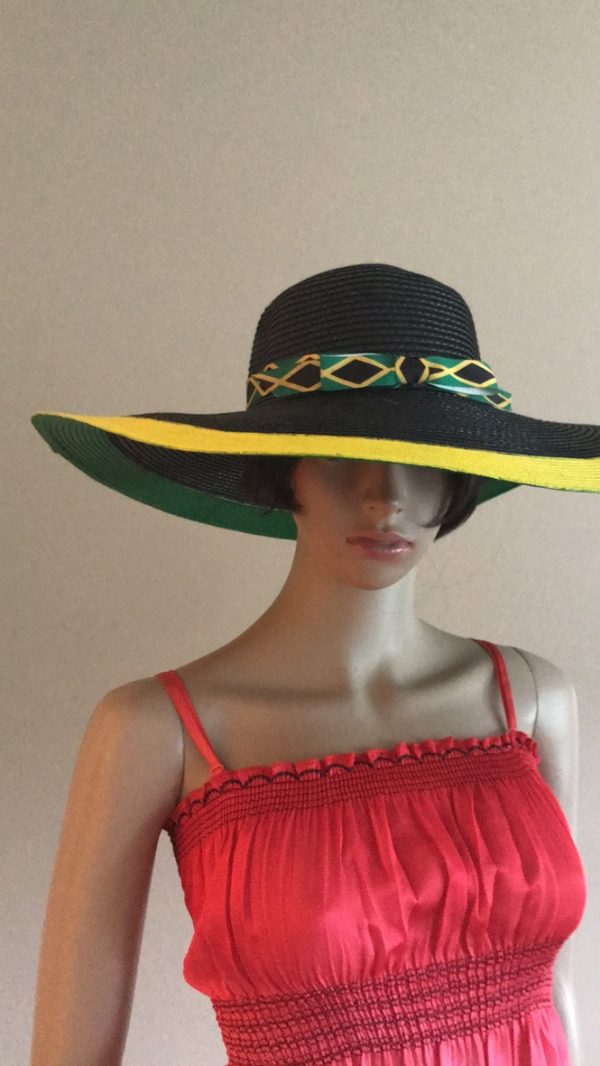 Hand Painted Jamaican Colors Wide Brim Hat