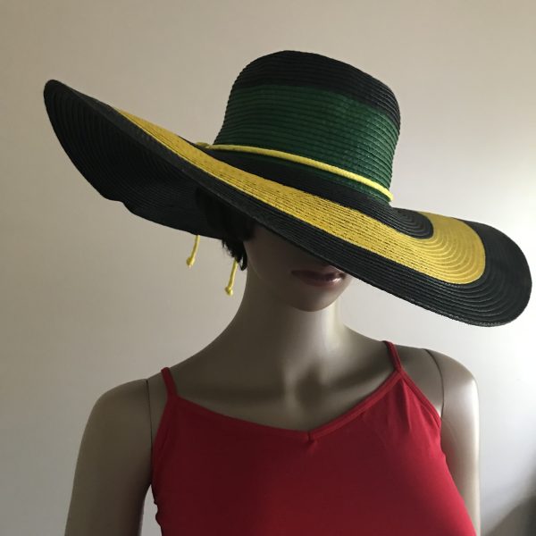 Hand Painted Jamaican Flag Colors Wide Brim Sun Hat