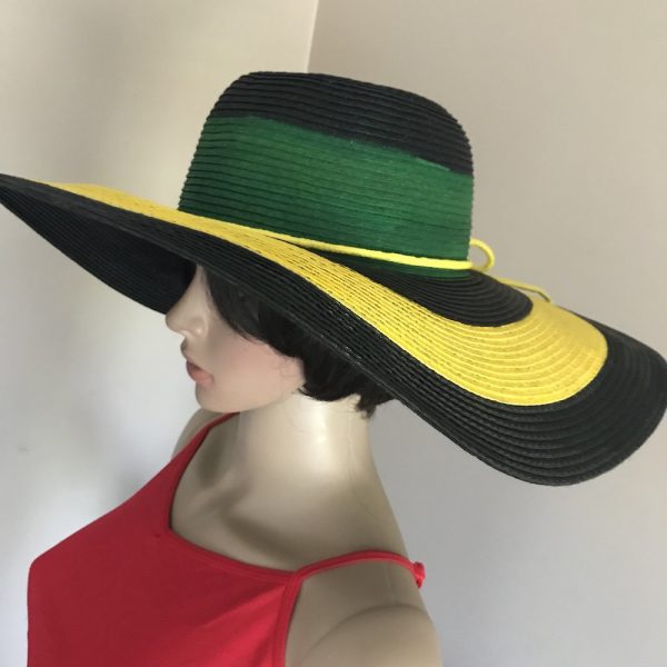 Hand Painted Jamaican Flag Colors Wide Brim Sun Hat