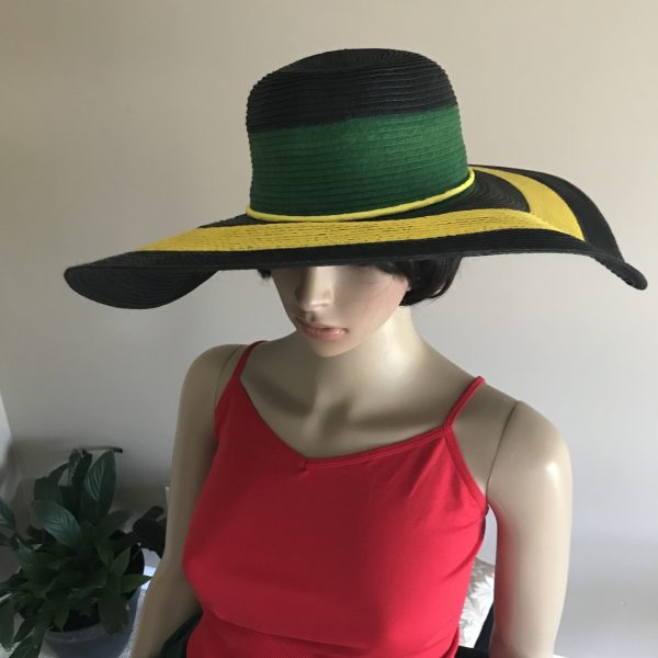 Hand Painted Jamaican Flag Colors Wide Brim Sun Hat