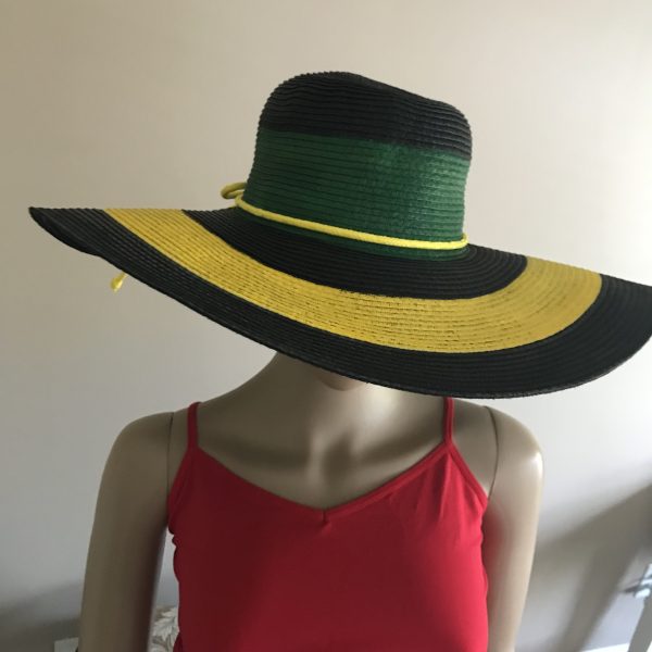 Hand Painted Jamaican Flag Colors Wide Brim Sun Hat