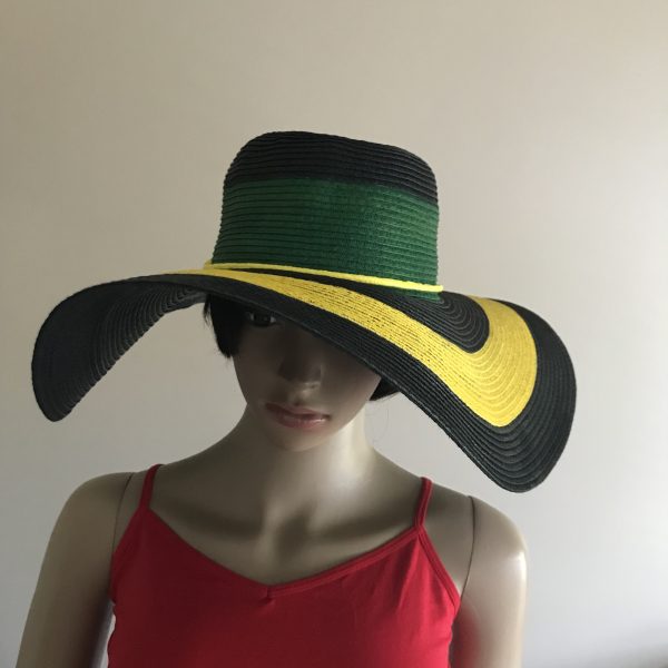 Hand Painted Jamaican Flag Colors Wide Brim Sun Hat